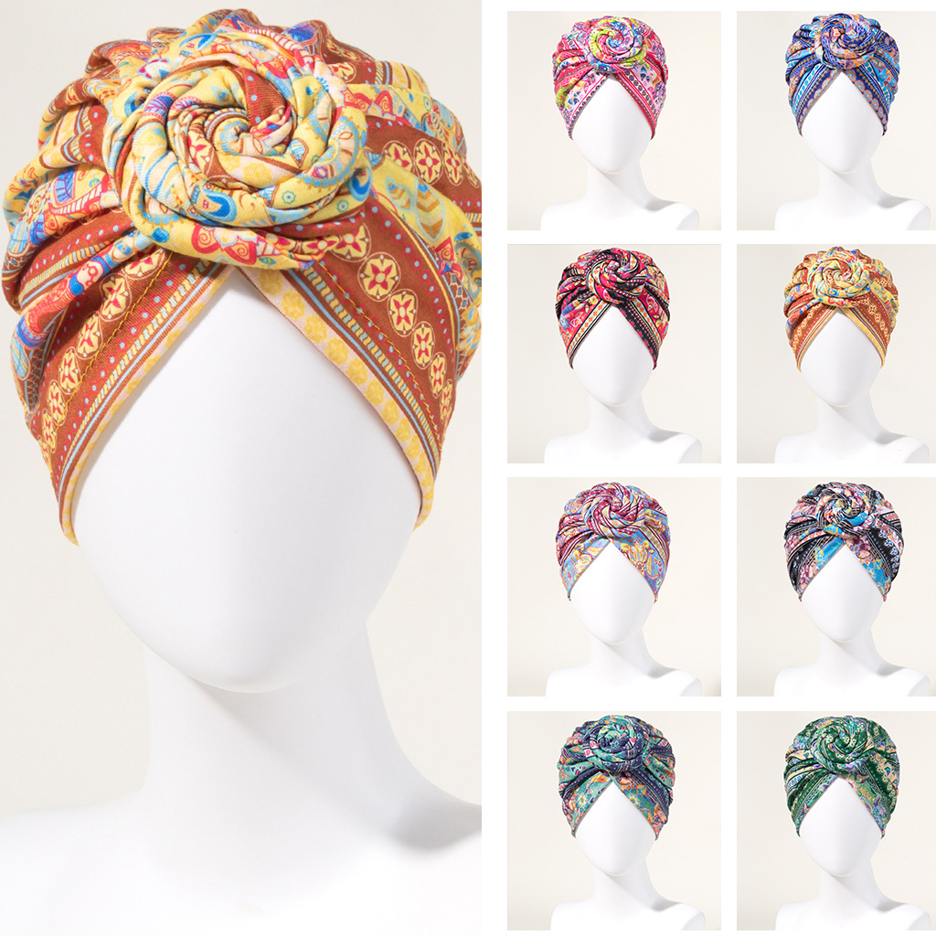 european and american popular donut headscarf cap ball vortex plate flower cap ethnic style indian bag head cap one-piece delivery