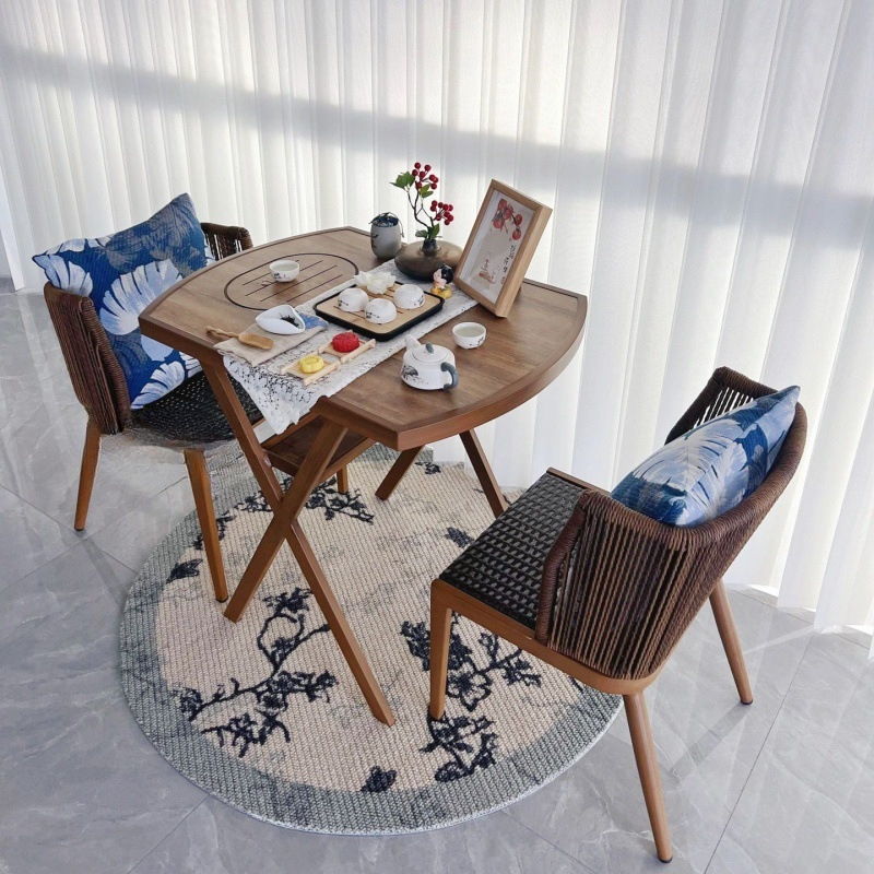 tj紫叶阳台桌椅三件套可收纳桌椅一桌两椅家用小茶台阳台茶桌椅组