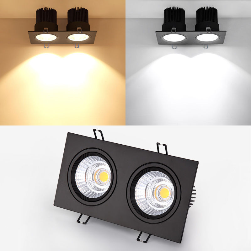 led双头射灯cob可调角度天花灯嵌入式家装商用格栅吊顶斗胆射灯