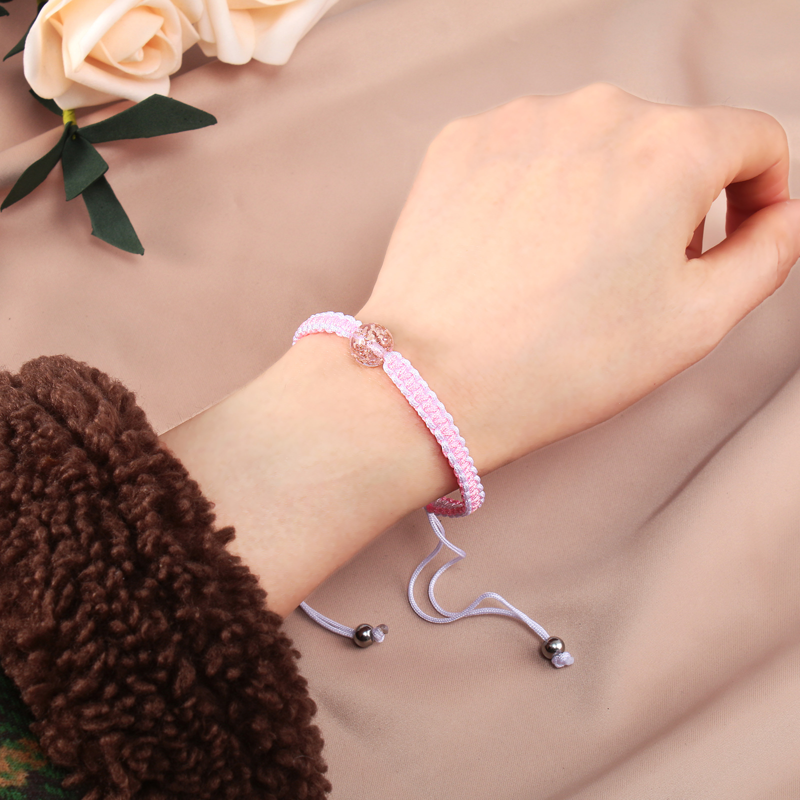 厂家直销新款欧美金沙琉璃夜光珠手工编织手绳女闺蜜手链饰品批发