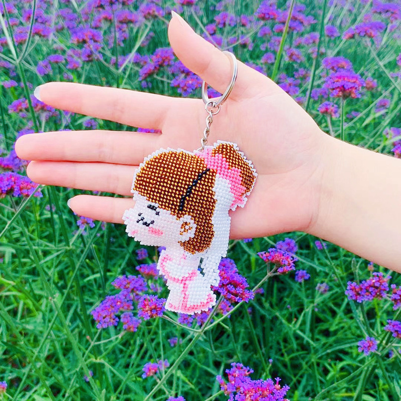 印花十字绣可爱卡通萌小q新郎新娘结婚情侣全珠绣钥匙扣手机挂件