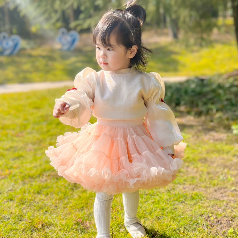 女童tutu蓬蓬裙2022春季新款洋气公主蛋糕裙女宝宝周岁生日礼服裙