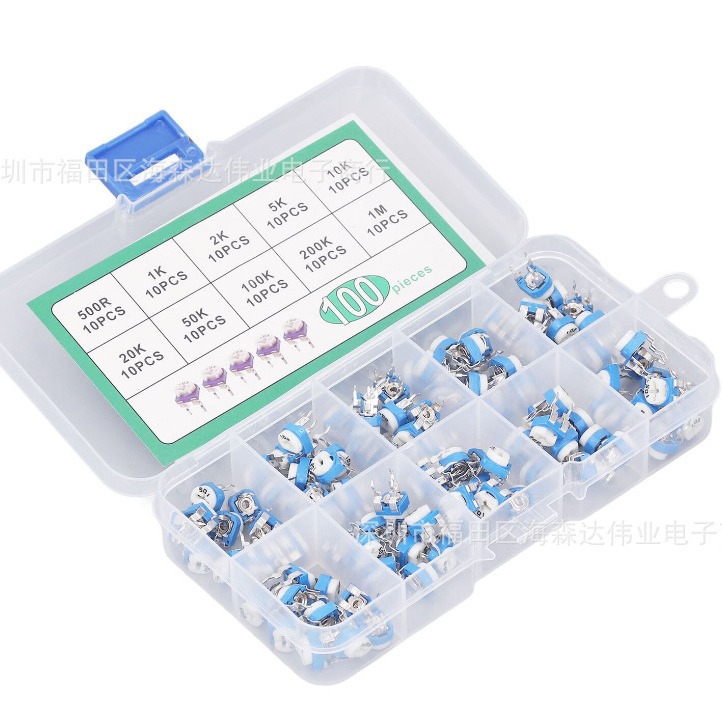 100pcs rm065蓝白可调电阻盒装套件 1k10k100k10种规格每种各10个