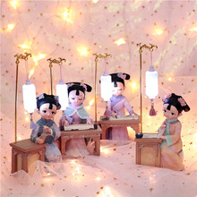 国风宫廷琴棋书画元素格格树脂艺术摆件儿童女生可爱生日礼物亮灯