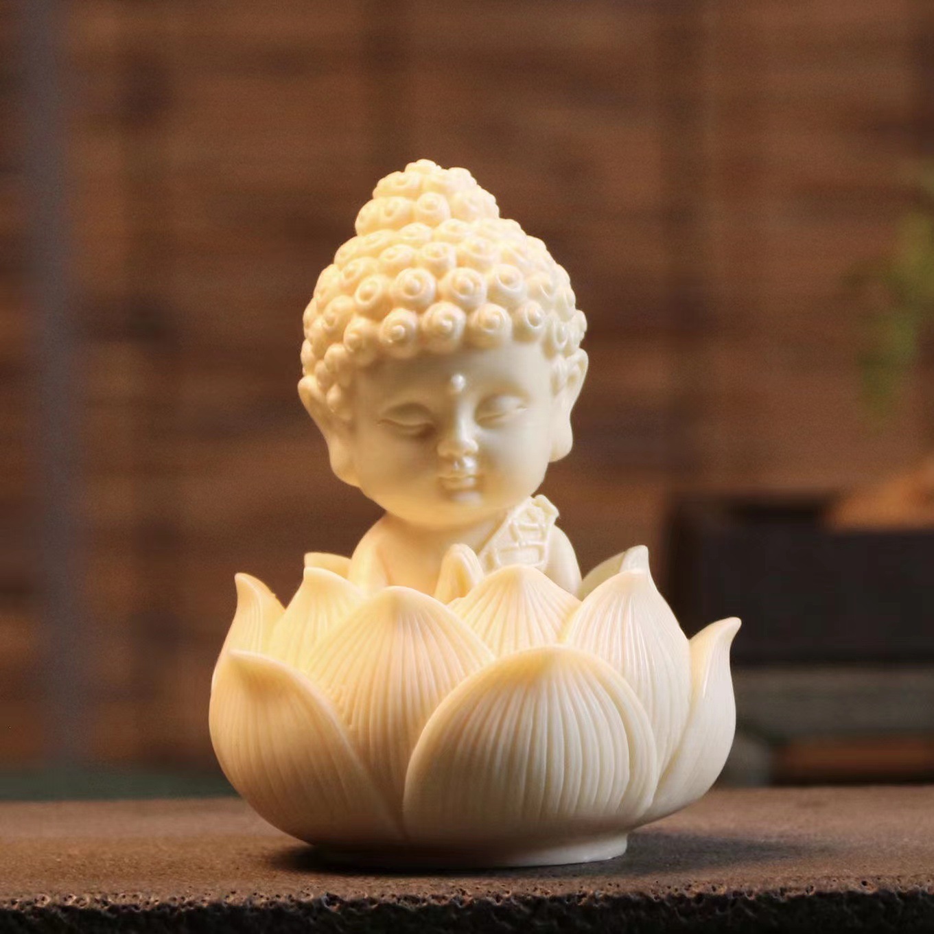 象牙果宝宝佛莲花底座释迦牟尼佛手把件佛像q版如来家居饰品摆件