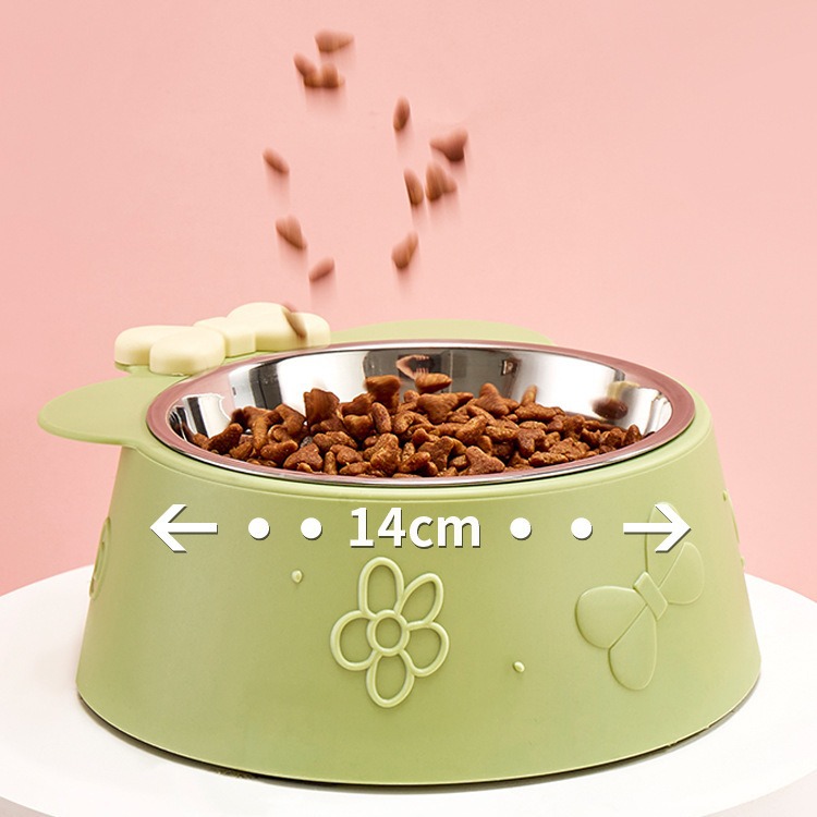 Pet Stainless Steel Bowl Cervical Support Pet Bowl Cat Tableware Dog Rice Bowl Non-Slip Anti-Tumble Bow Cat Bowl