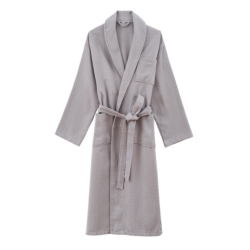 Japanese-Style Cotton Four Seasons Lengthened Honeycomb Waffle Bathrobe Bathrobe Nightgown Home Wear Couple Men and Women Wine