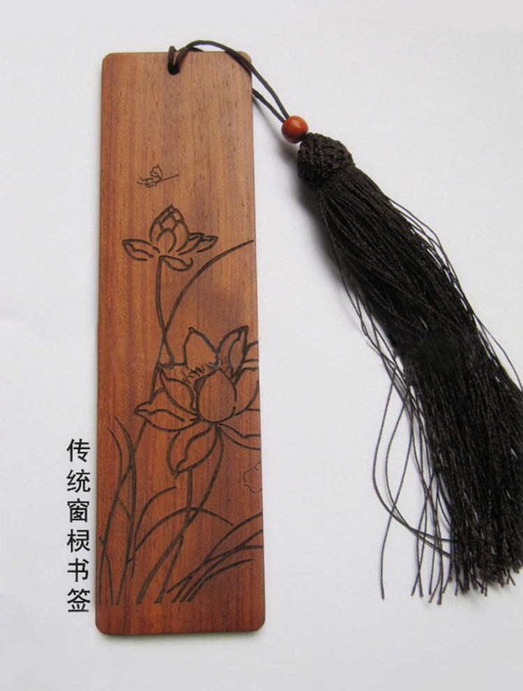 精美复古中国风流苏独立包装镂空竹木质书签广告出校商业馈赠定制