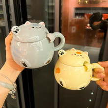 卡通陶瓷杯带盖马克杯可爱呆萌招财猫陶瓷超萌水杯办公室家用代发