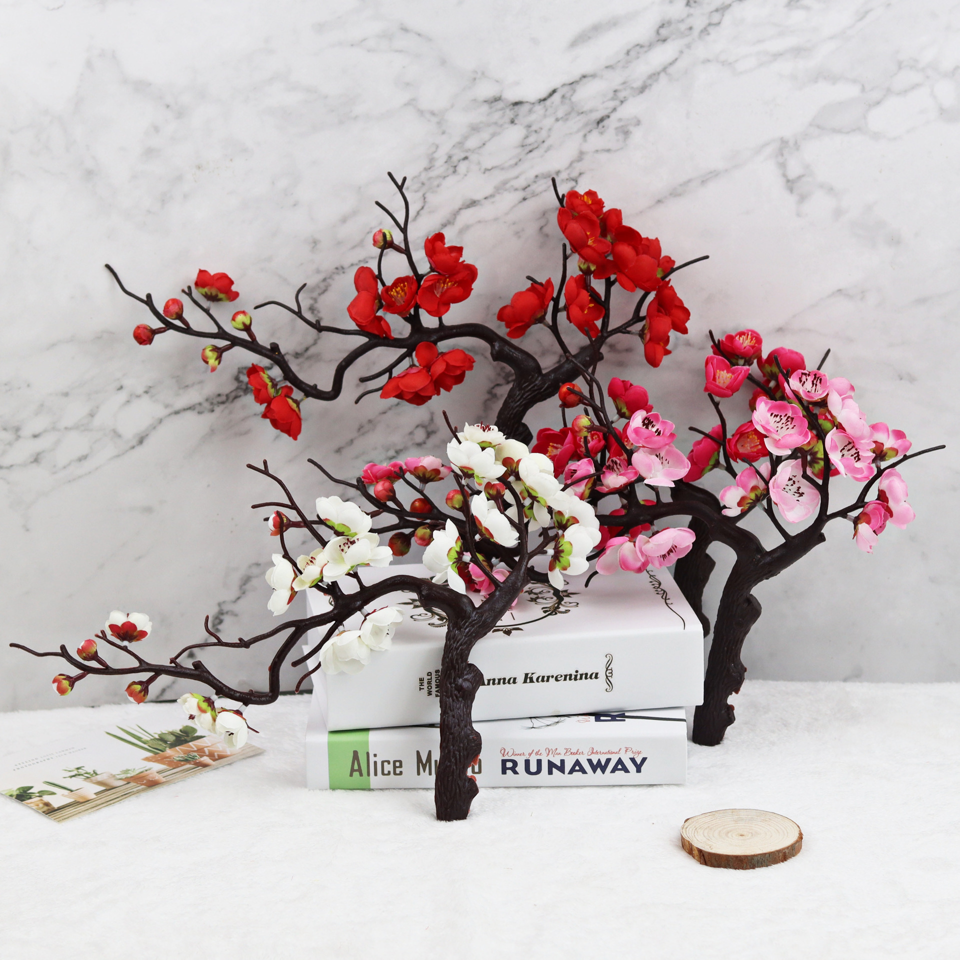 Red Plum Blossom Artificial Bouquet Peach Blossom Branch Chimonanthus Plastic Fake Flower Indoor Home Ornamental Flower Artificial Flowers Wholesale