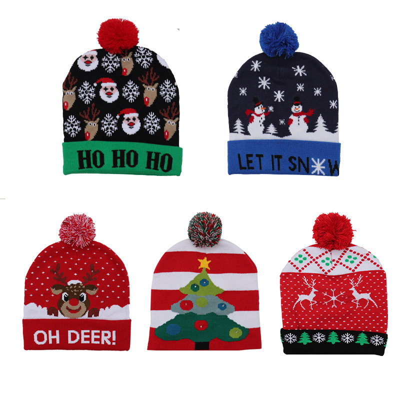 Christmas Hat Colorful Luminous Adult Children Hat Autumn and Winter Needle Wool Hat Party Christmas Decorations Gift