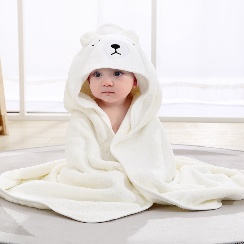 New Spring and Autumn Baby Newborn Swaddling Baby Wraparound Cloth Cute Cartoon Baby's Blanket Coral Fleece Hood Bath Towel