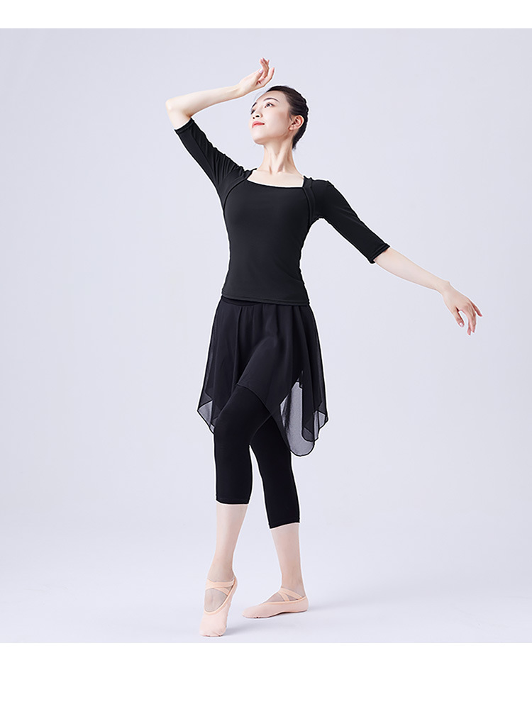 舞蹈练功服女成人芭蕾教师形体服装舞蹈生穿搭中袖假两件气质上衣