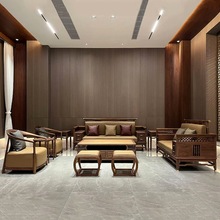 新中式北美黑胡桃木沙发组合禅意实木酒店别墅大户型客厅家具