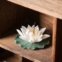 新中式创意纯手工陶瓷捏花摆件工艺品个性家居装饰品莲花香插摆件