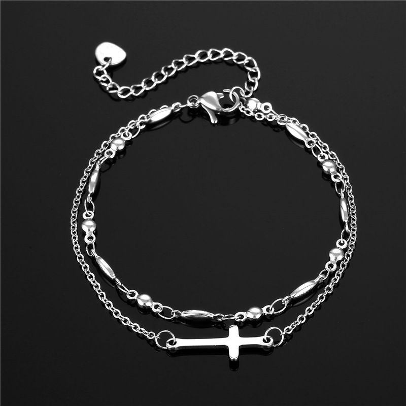 Fashion Trending Women's Jewelry Titanium Steel Bracelet Stainless Steel Drip Cross Double Layer Bracelet Foreign Trade Popular Jewelry