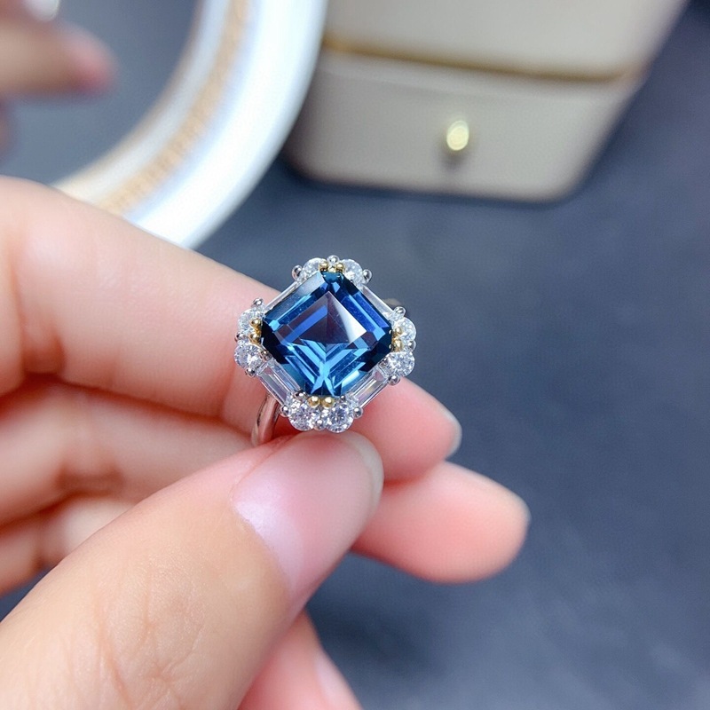 网红直播热卖新品仿真蓝宝石公主方气质分色开口戒指女 吊坠项链