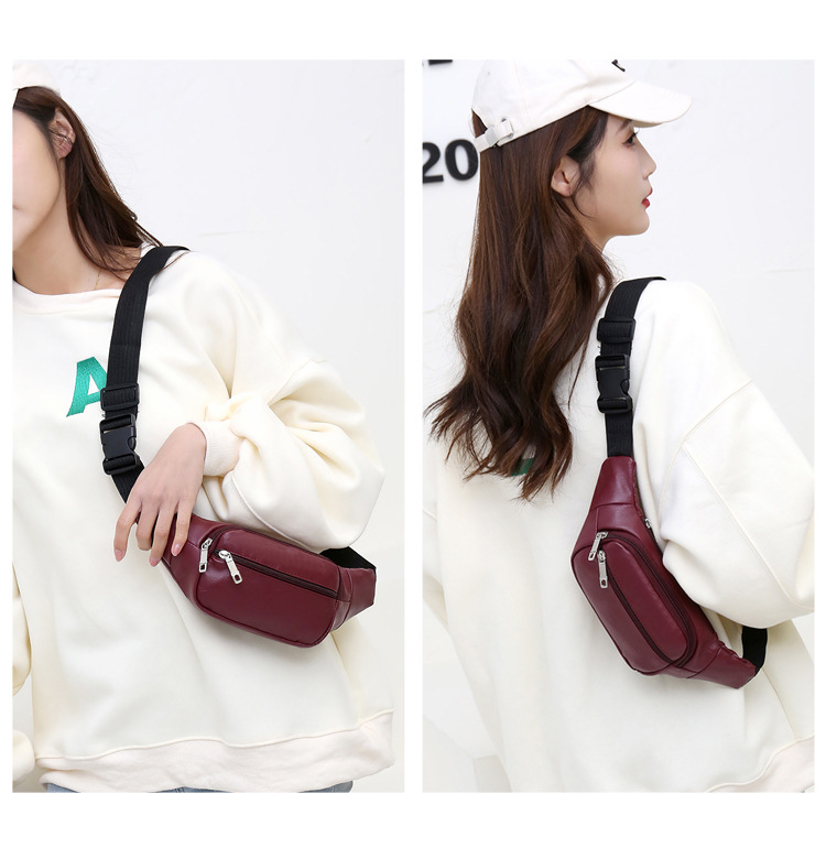 实力工厂自销腰包批发女士斜挎包pu手机腰间包时尚胸包贴身跑步包