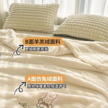 长兔毛毯加厚冬季加绒法兰午睡毯床单羊羔绒沙发盖毯小被子保暖厚