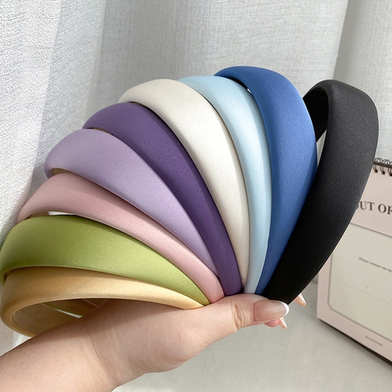 vintage sponge satin face wash headband high skull top korean style french simple wide-brimmed headband female solid color hair accessories wholesale