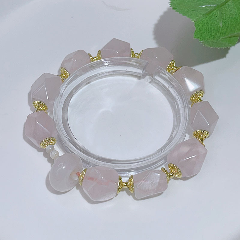 天然粉水晶手链大颗不规则粉晶芙蓉石手串女平安扣跑环送女友礼物