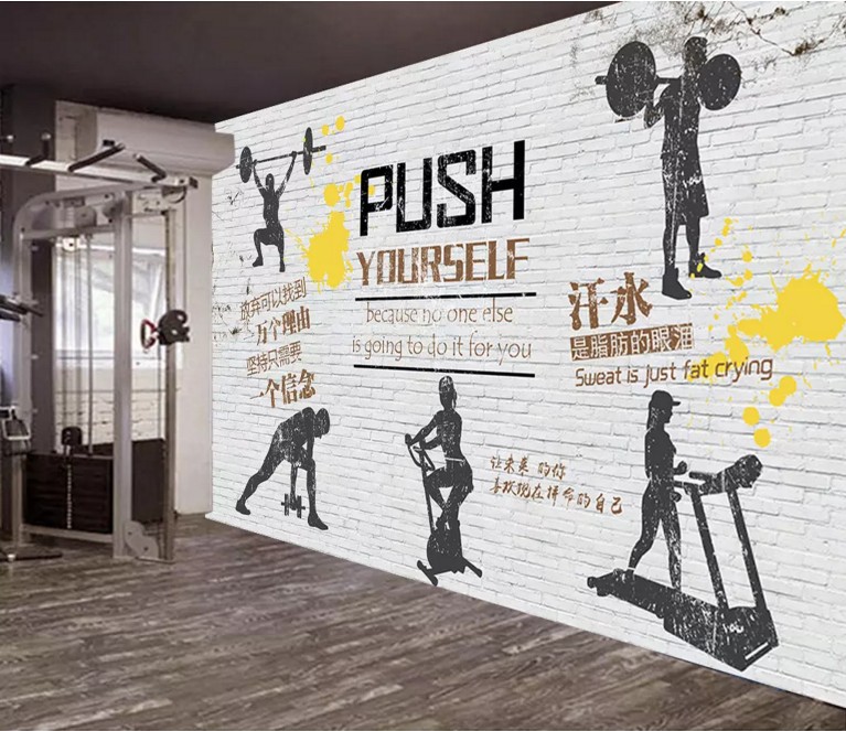 健身房3d肌肉男拳击馆个性瑜伽墙纸跆拳道壁纸运动海报背景墙壁画