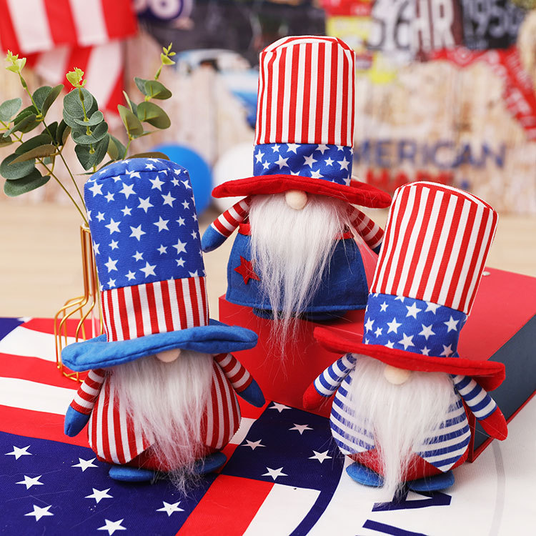 美国独立日新款跨境鲁道夫公仔圆高帽毛绒无脸娃娃小矮人礼物