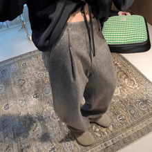 这腔调，真是T爱了 韩系气质个性简约灰色宽松高腰设计女阔腿裤子