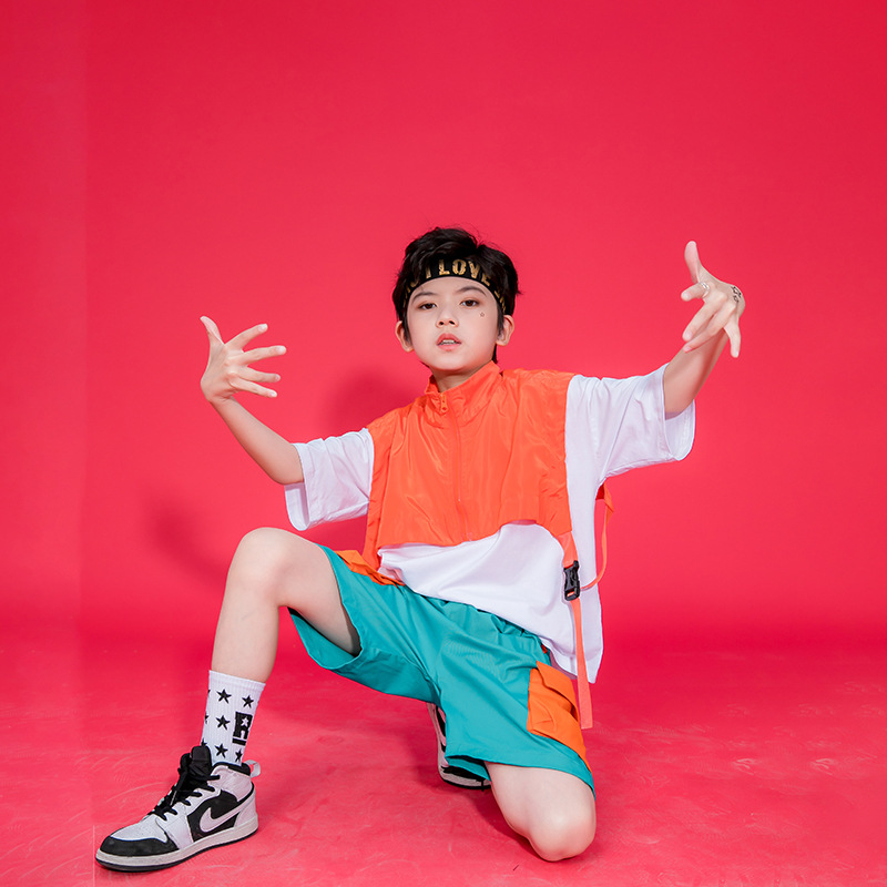 少儿六一节目演出服装街舞潮流套装男童架子鼓表演服男生宽松短袖