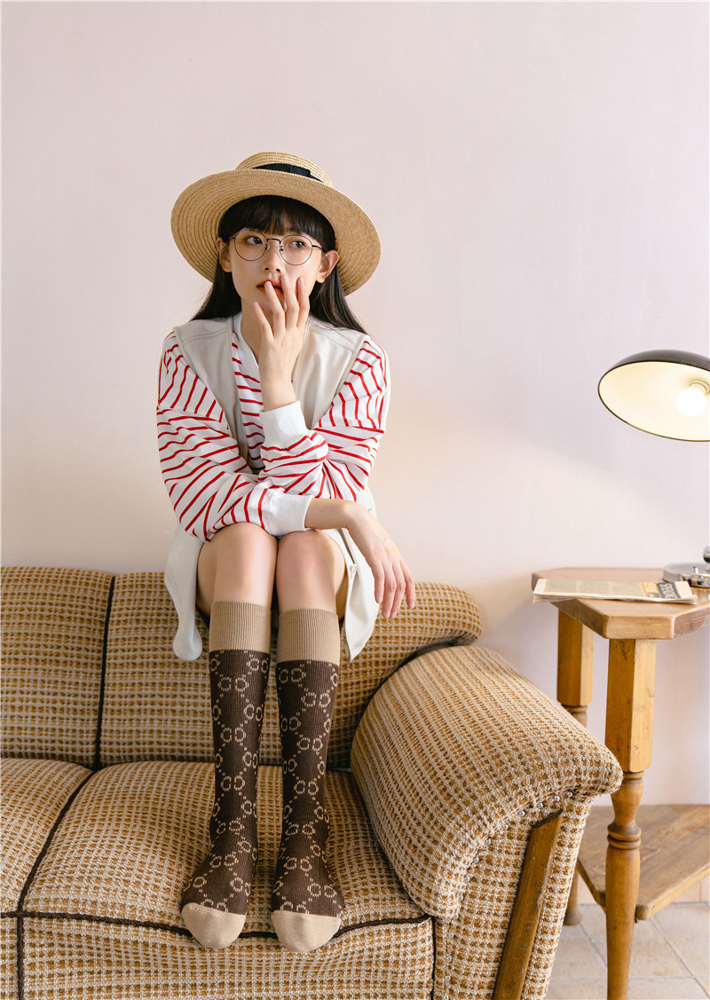 秋季新品小腿袜女个性英文字母长筒袜ins潮森系jk风女袜子棉袜