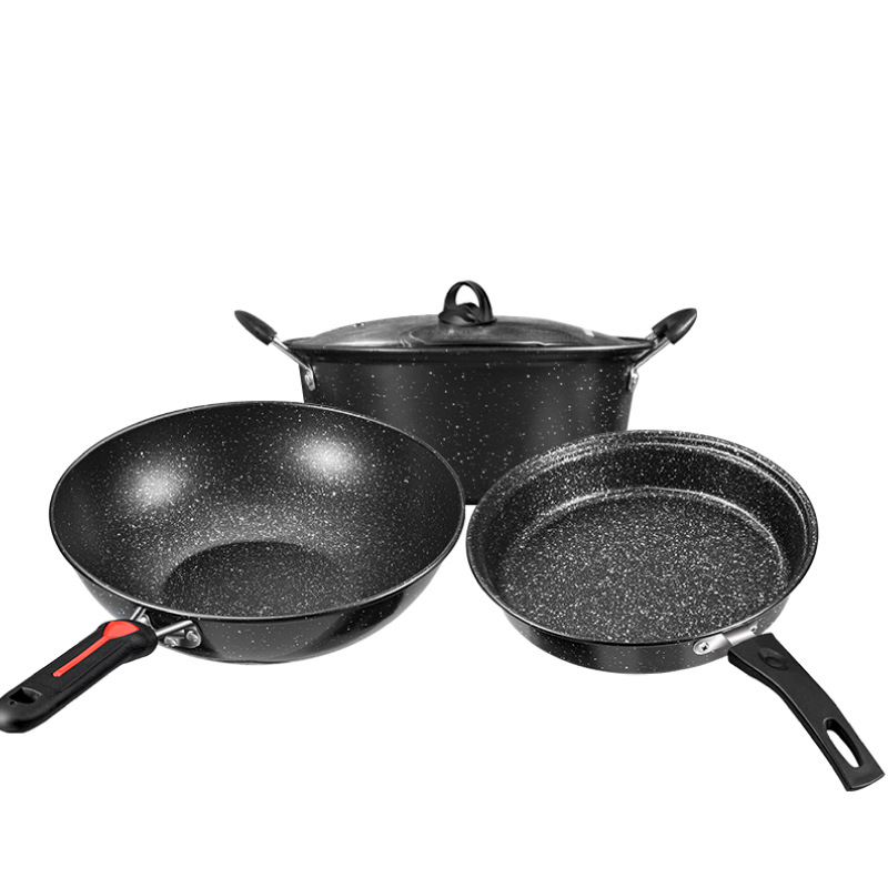 德国巴赫锅具套装麦饭石色不粘锅三件套 炒锅煎锅汤锅家用精致