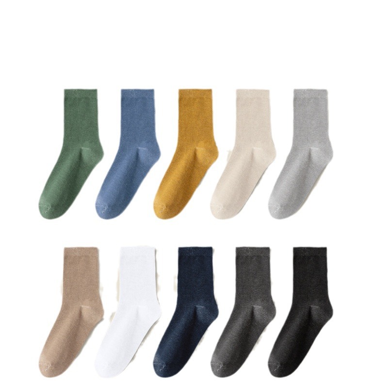 One Piece Dropshipping Spring, Autumn and Winter Men's Solid Color Cotton Vintage Long and Mid-Calf Length Men's Socks Men's Zhuji Socks Wholesale
