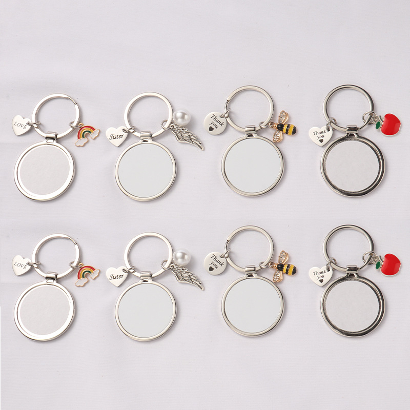 跨境空白热转印苹果爱心钥匙扣爱感恩节父亲母亲节纪念diy钥匙扣