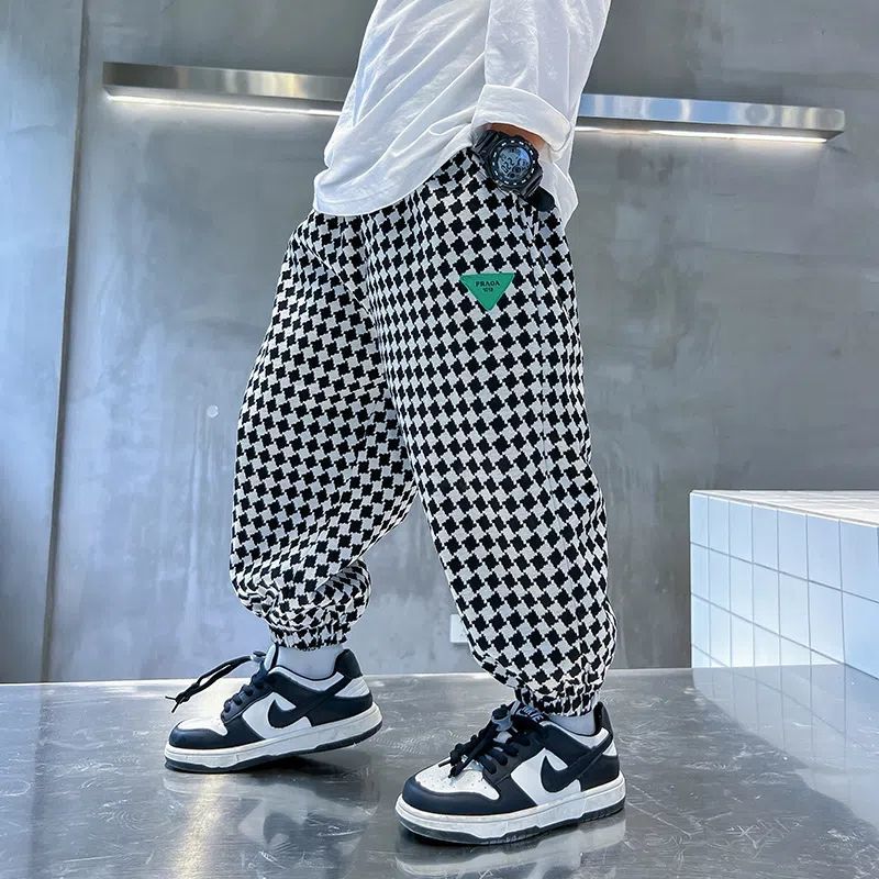 Children's Clothing Boys' Plaid Casual Pants Spring and Autumn Trousers Middle and Big Children Children Loose-Fit Tappered Trousers One Piece Dropshipping Trendy