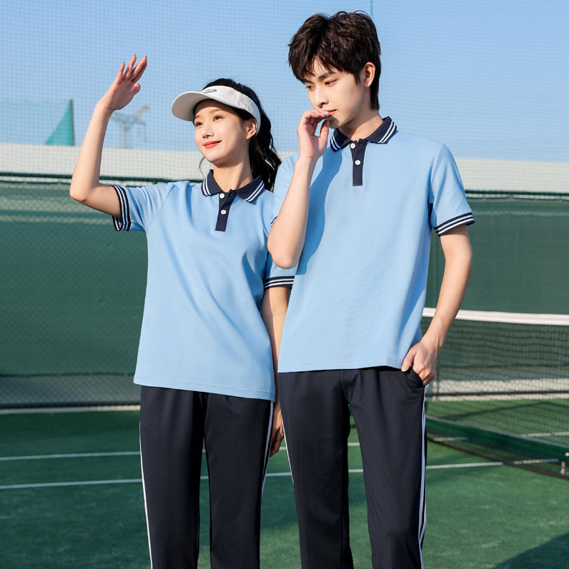 夏季短袖薄款运动宽松学院风白色毕业服装可印logo中学生校服套装