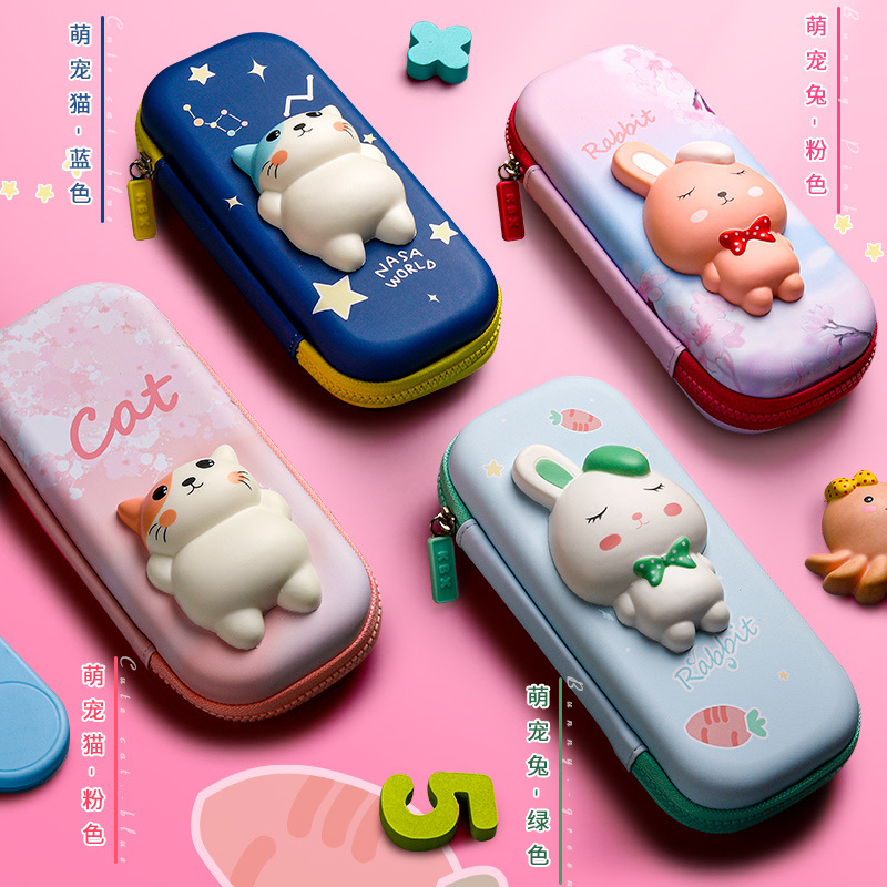 Large Capacity Soft and Adorable Decompression Primary School Girl Simple Multifunctional Stationery Box Ins Trendy Japanese Online Celebrity Decompression Pencil Case