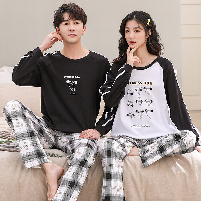 情侣睡衣女春秋感男士情侣装一男一女新款家居服套装-阿里巴巴