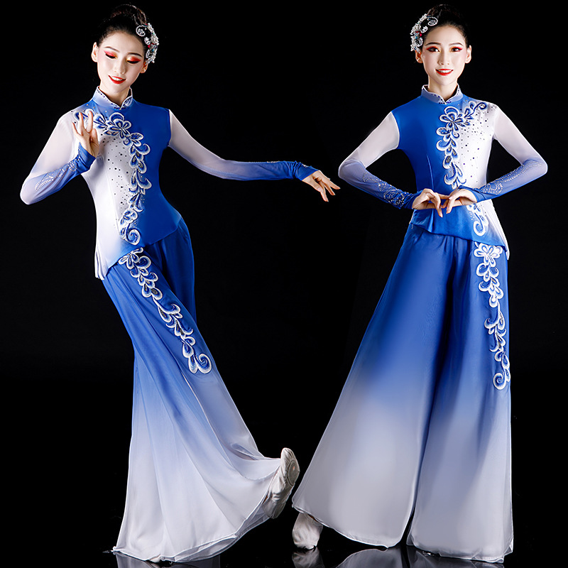 古典舞演出服女2021新款飘逸扇子舞蹈服装艺考独舞民族秧歌服套装