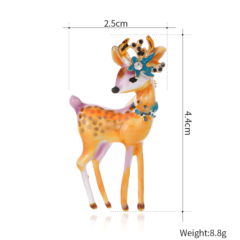 Painted Oil Dripping Deer Small Animal Brooch Creative Cute Anti-Exposure Book Bag Buckle Plum Blossom Deer Metal Pin Badge