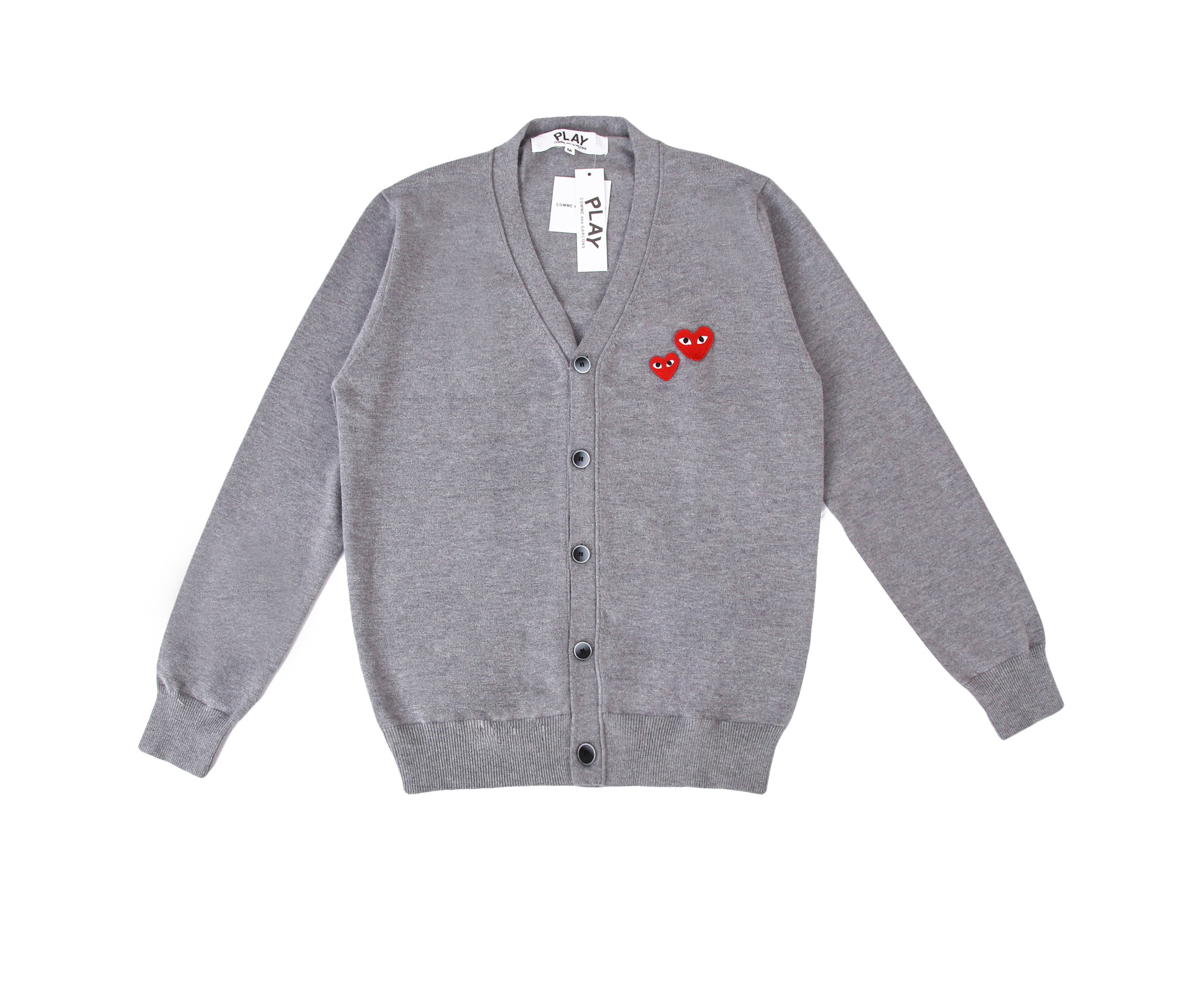 网红明星款川久爱心潮牌play男士针织衫保玲v领外套灰色开衫毛衣