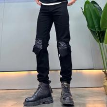 厂家直销洞补丁牛仔裤男黑色秋季新款时尚潮流个性高街休闲裤