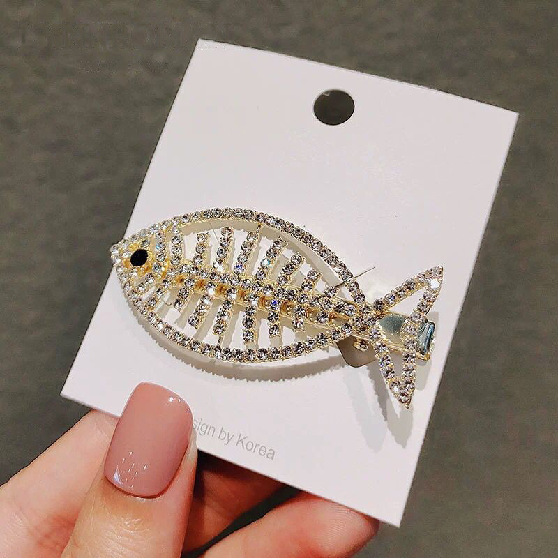 韩国ins可爱小鱼发夹水钻少女鱼骨边夹鸭嘴夹气质碎发顶夹刘海夹
