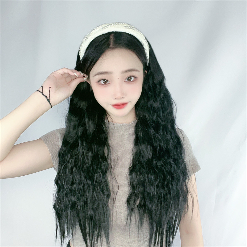 现货假发女长直发网红珍珠发箍假发一体式半头套仿真长发当天发货