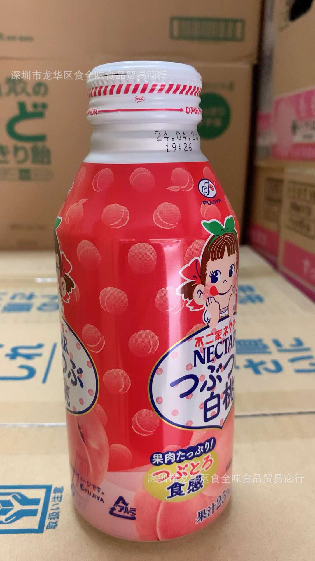 日本进口不二家白桃汁网红饮品水蜜桃果汁果味饮料380ml 24瓶一箱