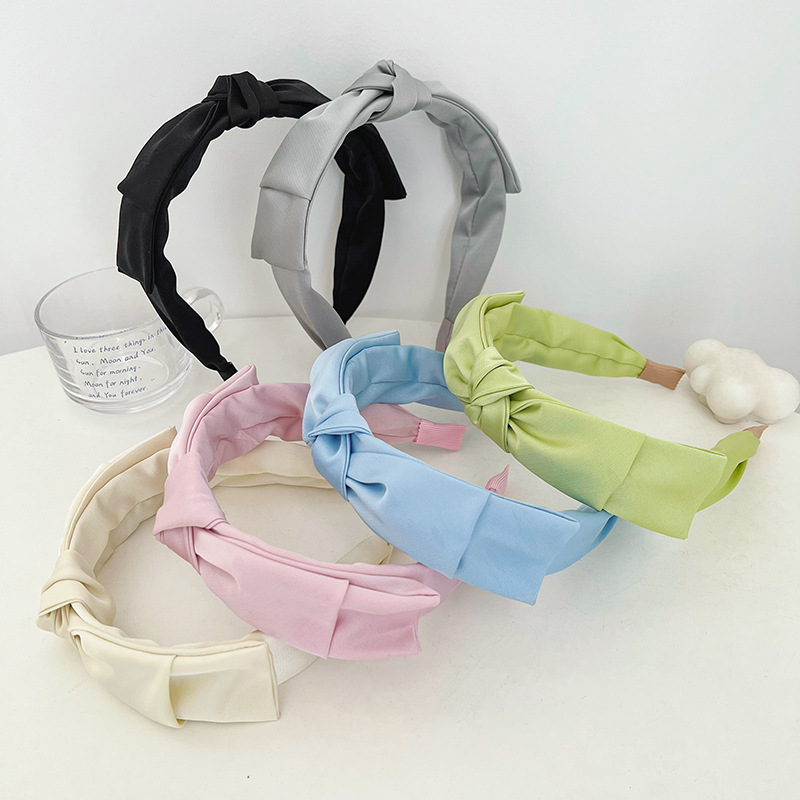 Fresh Satin Bow Headband Versatile Simple Pure Color and Knotted Hairband Ornament Female Korean Beautiful Headband