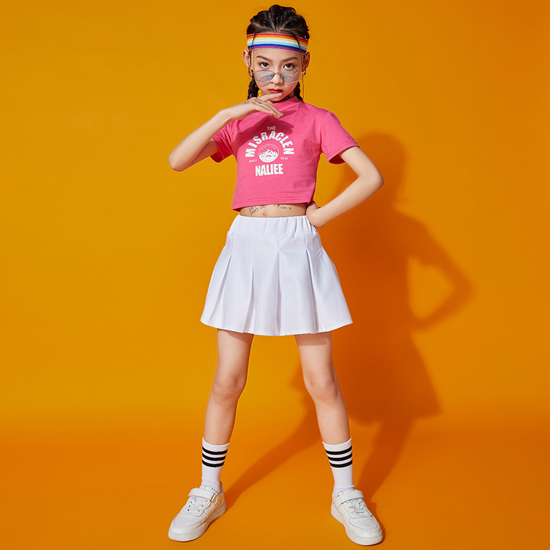 儿童爵士舞演出服街舞套装韩版露脐短裙街舞裙女童啦啦队服装潮服