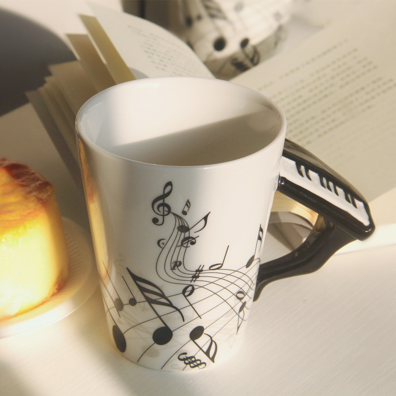 Ceramic Music Mug 400ml Large Musical Note Cup Black Electric Guitar Coffee Cup Music Festival Cup Delivery Supply