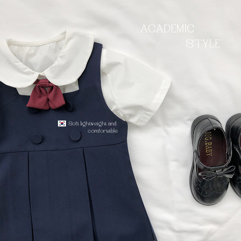 Children's Preppy Style Dress 2024 Spring and Autumn Japanese Kindergarten Jk Uniform Vest Skirt Short Sleeve Shirt Two-Piece Set Baby Clothes