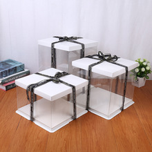 厂家批发透明生日蛋糕盒子白色1416寸双层芭比加高烘焙包装印LOGO