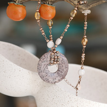 一条时尚圆环玻璃珠项链简约气质复古款小众设计百搭款毛衣链饰品